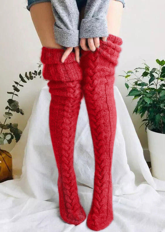 

Soft Warm Over Knee Extra Long Knitted Socks - Red, 516561