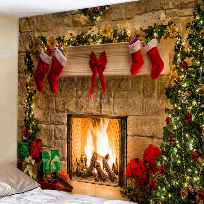 Christmas Tree Fireplace Stocking Wall Hanging Decor Tapestry - Komily