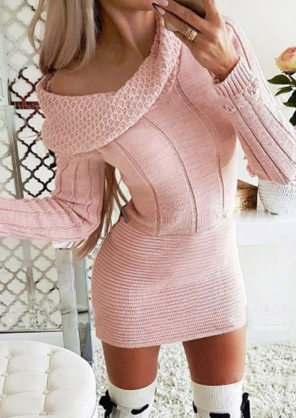 Bodycon Dresses Ribbed Knitted Sweater Bodycon Dress without Belt in Pink. Size: XL