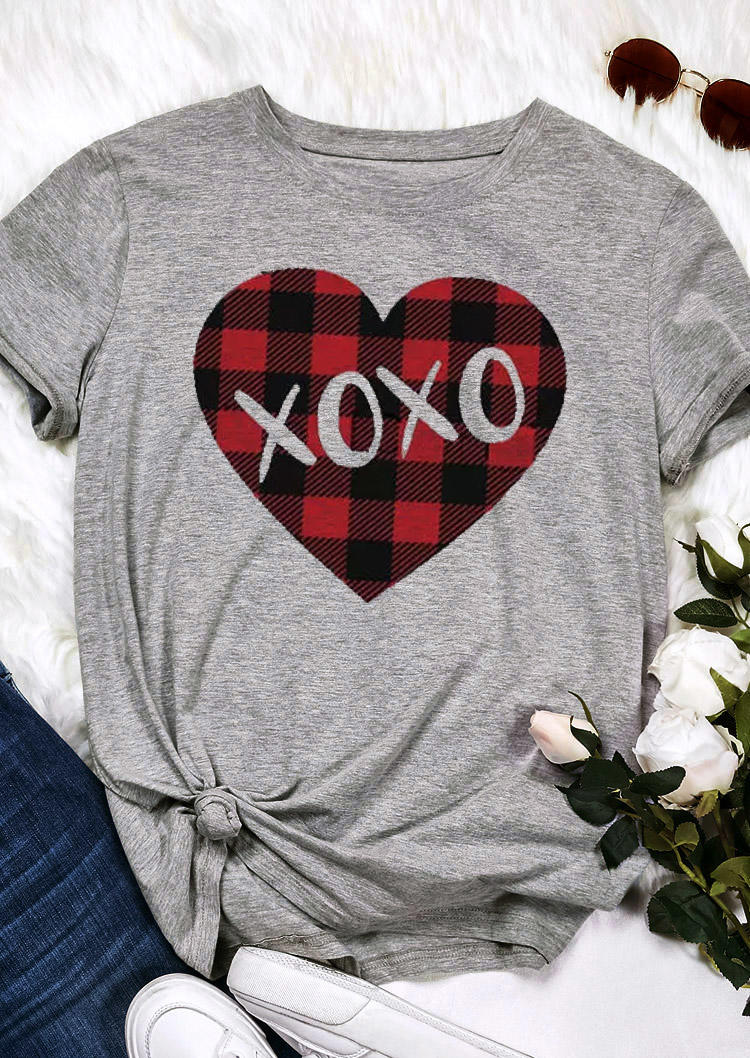 

Plaid Heart Xoxo T-Shirt Tee - Gray, 460887