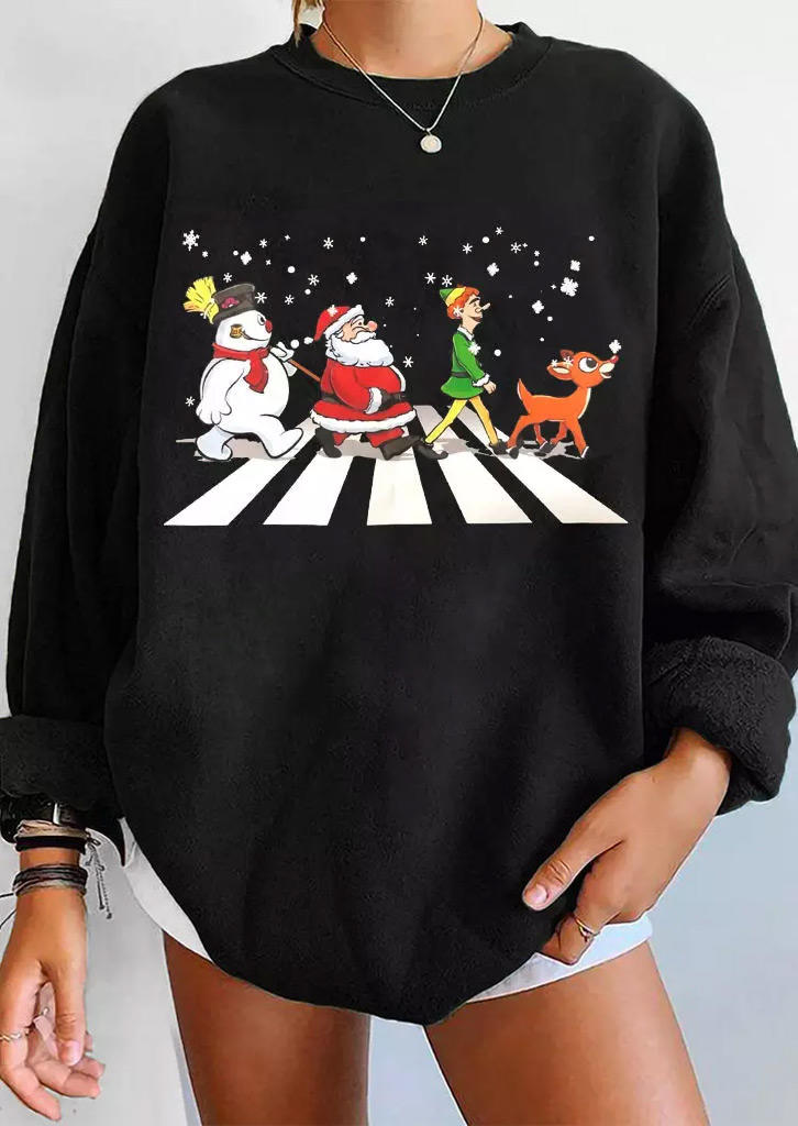 Sweatshirts Santa Claus Snowman Reindeer Snowflake Sweatshirt in Black. Size: L,M,S,XL